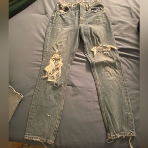 Abercrombie & Fitch high rise mom jean, distressed medium wash, size 27